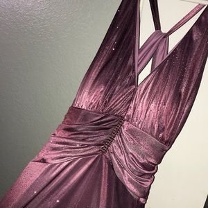 A purple long sparkly dress